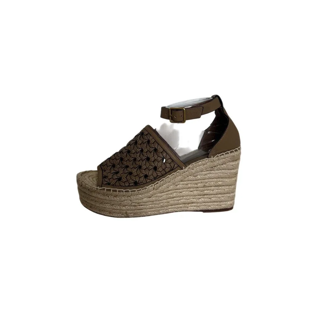 Tory Burch Womens Brown Woven Espadrille Platform Wedge Sandals Ankle Size 10